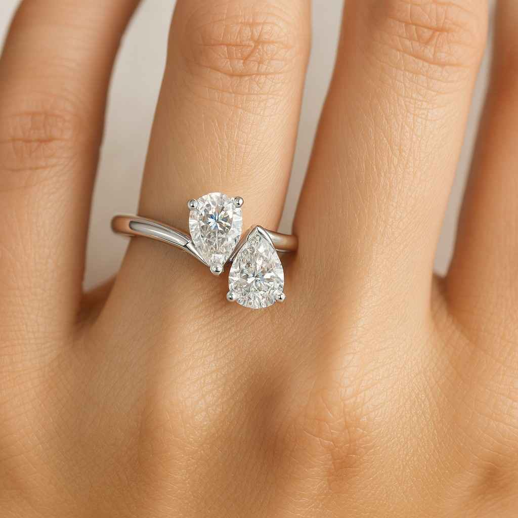 Toi Et Moi Lab Diamond Ring  Emerald and Pear Cut Toi Et Moi Ring  Lab Grown Diamond Toi Et Moi Ring  Toi Et Moi Engagement Ring