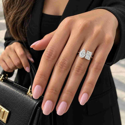 Toi Et Moi Lab Grown Diamond Ring Pear & Radiant Cut Two Stone Engagement Ring Customized Promise Ring Anniversary Gift For Her
