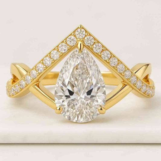 Toi Et Moi Lab Grown Diamond Wedding Ring Round and Pear Diamond Lab Created Ring Anniversary Gift Two Diamond Ring For Her Curved Ring