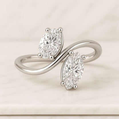 Toi Et Moi Moissanite Ring Marquise and  Oval Cut Two Stone Engagement Ring