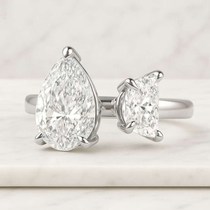 Toi Et Moi Moissanite Ring Pear And Half Moon Cut Two Stone Engagement Ring
