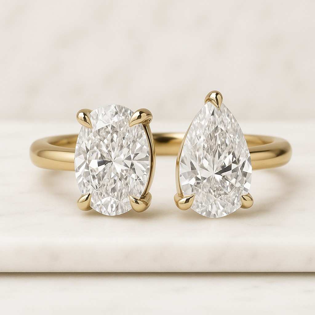 toi et moi moissanite ring pear and oval cut two stone engagement ring double stone ring