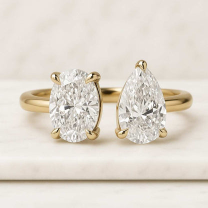 Toi Et Moi Moissanite Ring Pear And Oval Cut Two Stone Engagement Ring Double Stone Ring
