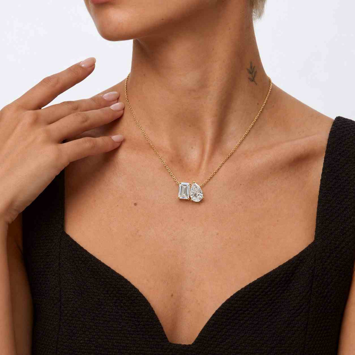 Toi Et Moi Pendant Necklace, 14K Gold Two Stone Diamond Pendant, Trillion Cut Lab Grown Diamond Delicate Necklace, You And Me Necklace
