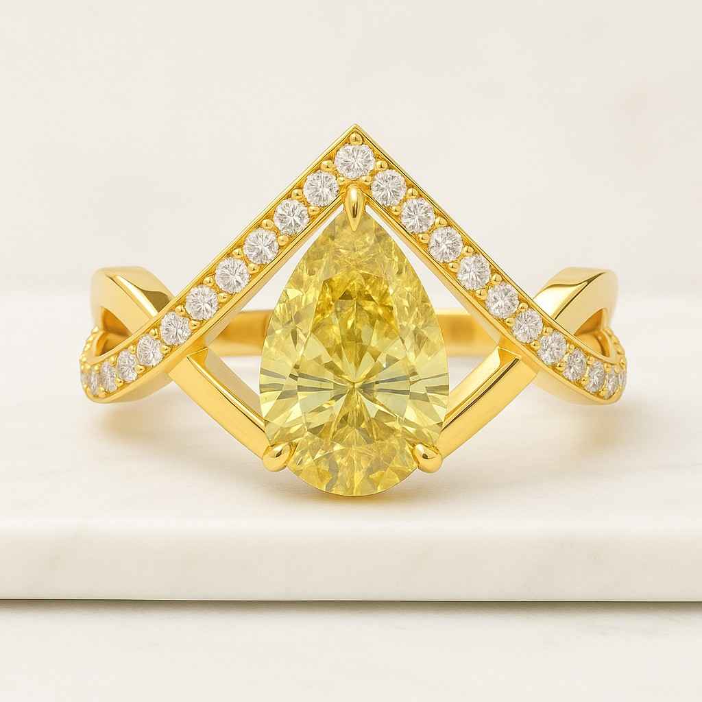 Toi Et Moi Ring Oval & Pear Cut CZ Diamond Engagement Ring Two Stone Ring Canary Yellow CZ Ring Wedding Ring 925 Silver Ring Gift Ring