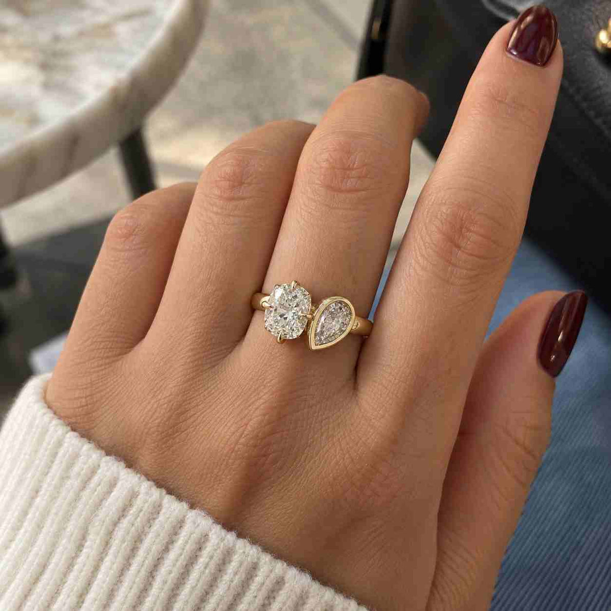 Toi Et Moi Ring Princess and Pear Diamond Engagement Ring