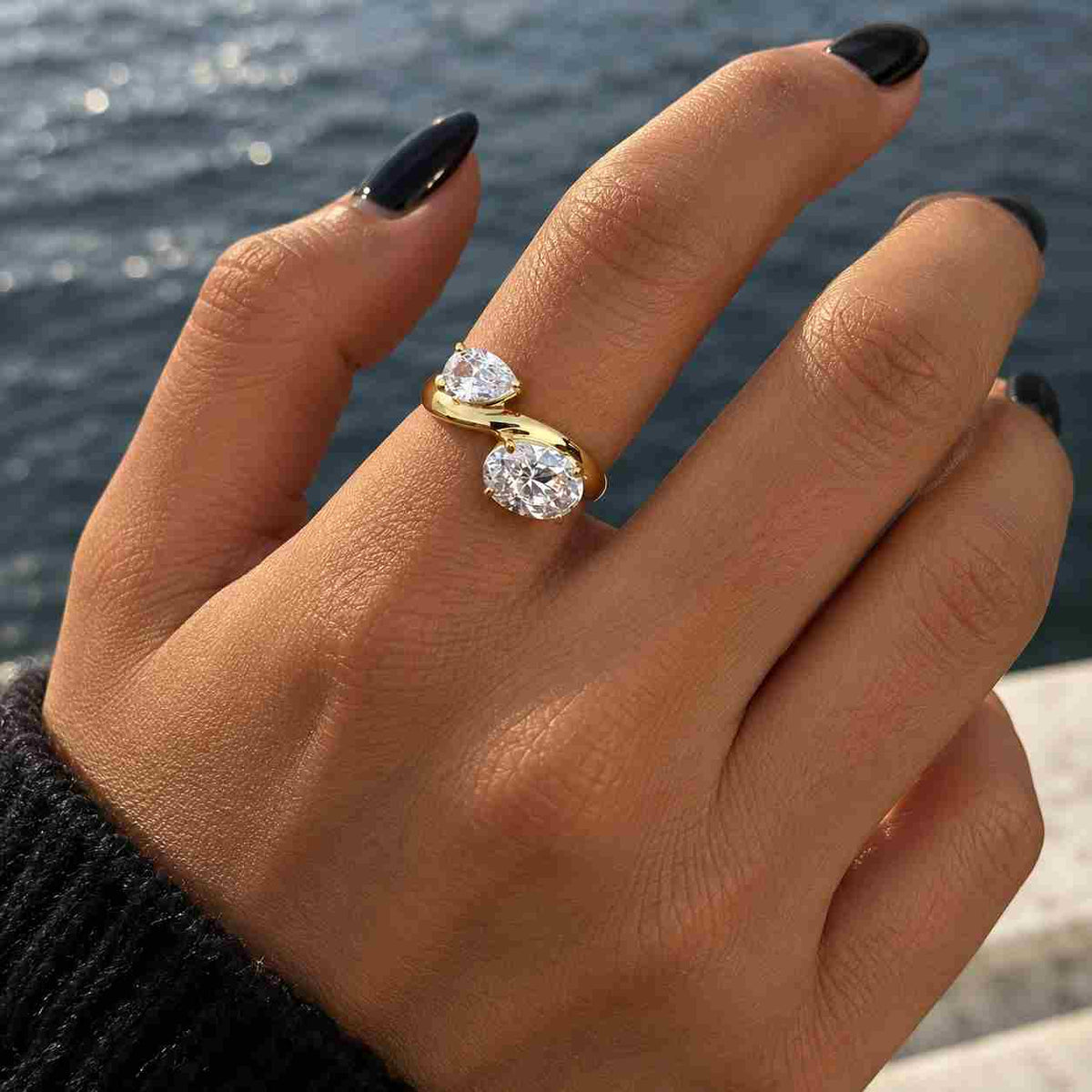 Toi Et Moi Ring for Women, Lab Grown Diamond Ring, Oval and Pear Engagement Ring, 14K Gold Two Stone Ring, Bridal Ring, Anniversary Ring