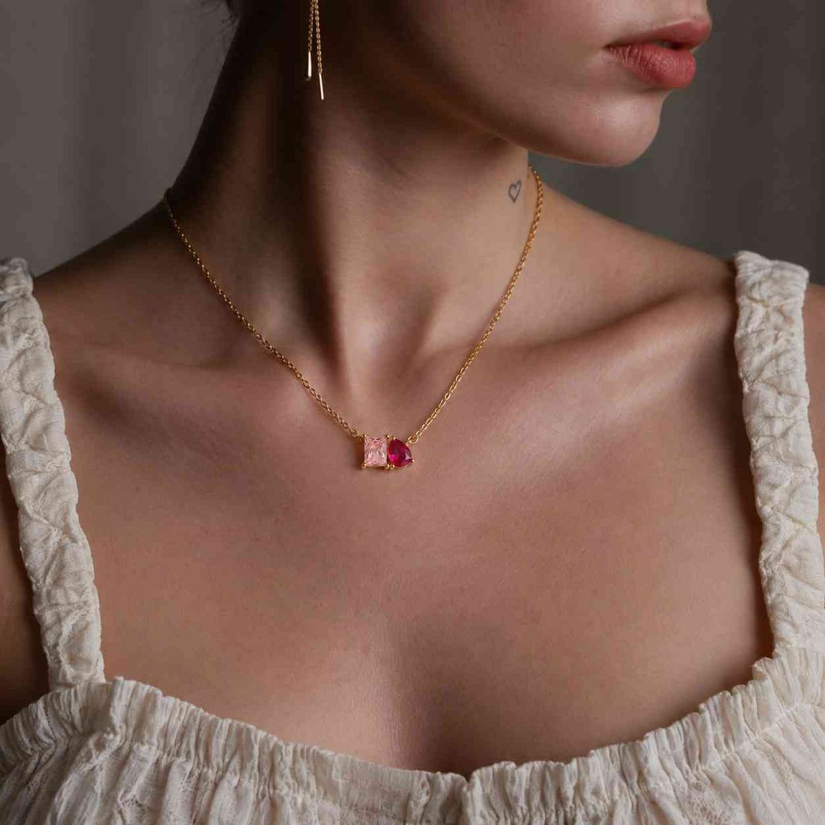 Toi Moi Birthstone Necklace, Custom Pear Emerald Gemstone Pendant, Couples Gift
