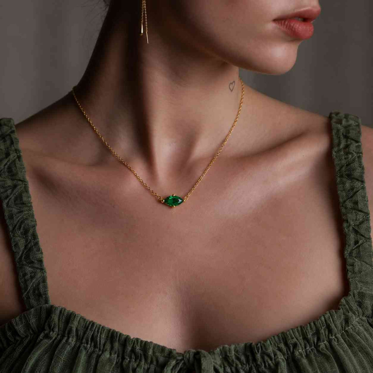 Toi et Moi Birthstone Necklace, Personalized Pear Emerald Gemstone Pendant, Gift for Her
