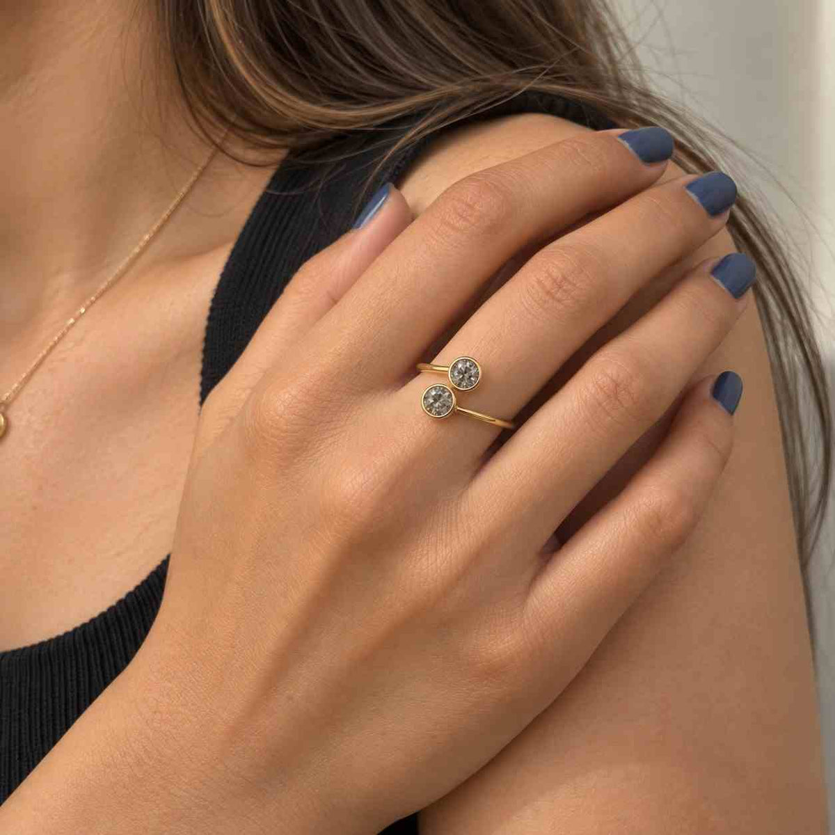 toi et moi engagement ring, round cut lab grown diamond ring, knife edge band two stone bypass ring, anniversary gift