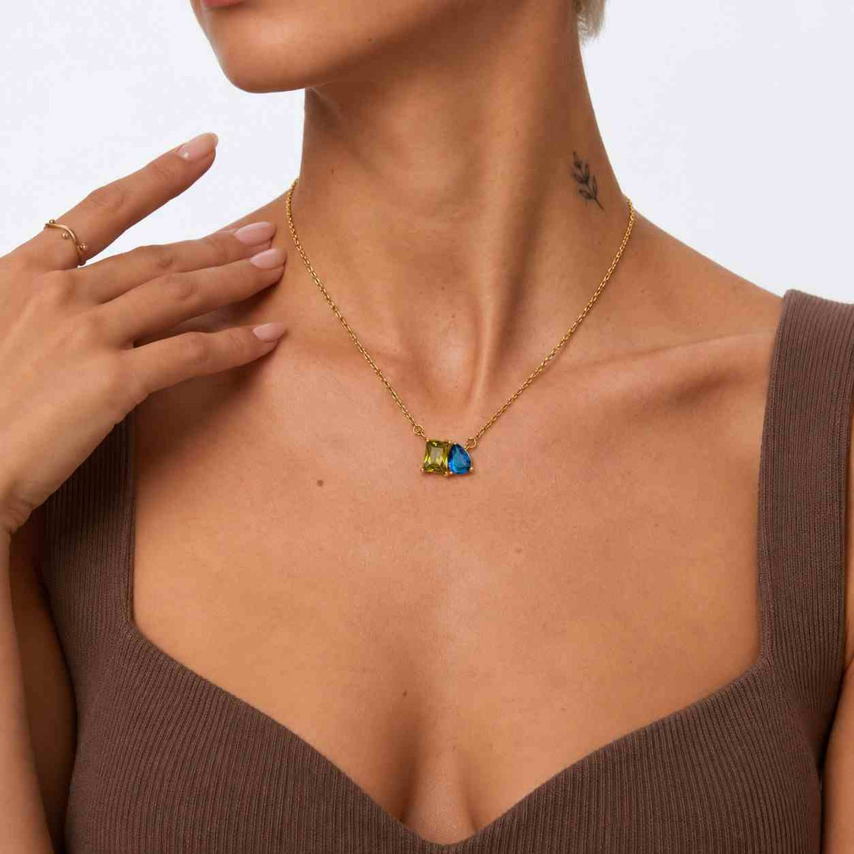 toi et moi gemstone necklace, emerald & pear cut birthstone necklace, personalized gifts for mothers, birthstone jewelry gift,christmas gift
