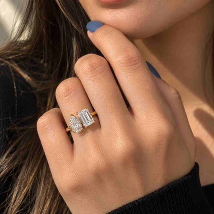 Toi et Moi Lab Grown Diamond Ring  Emerald & Pear Cut, Two Stone Engagement