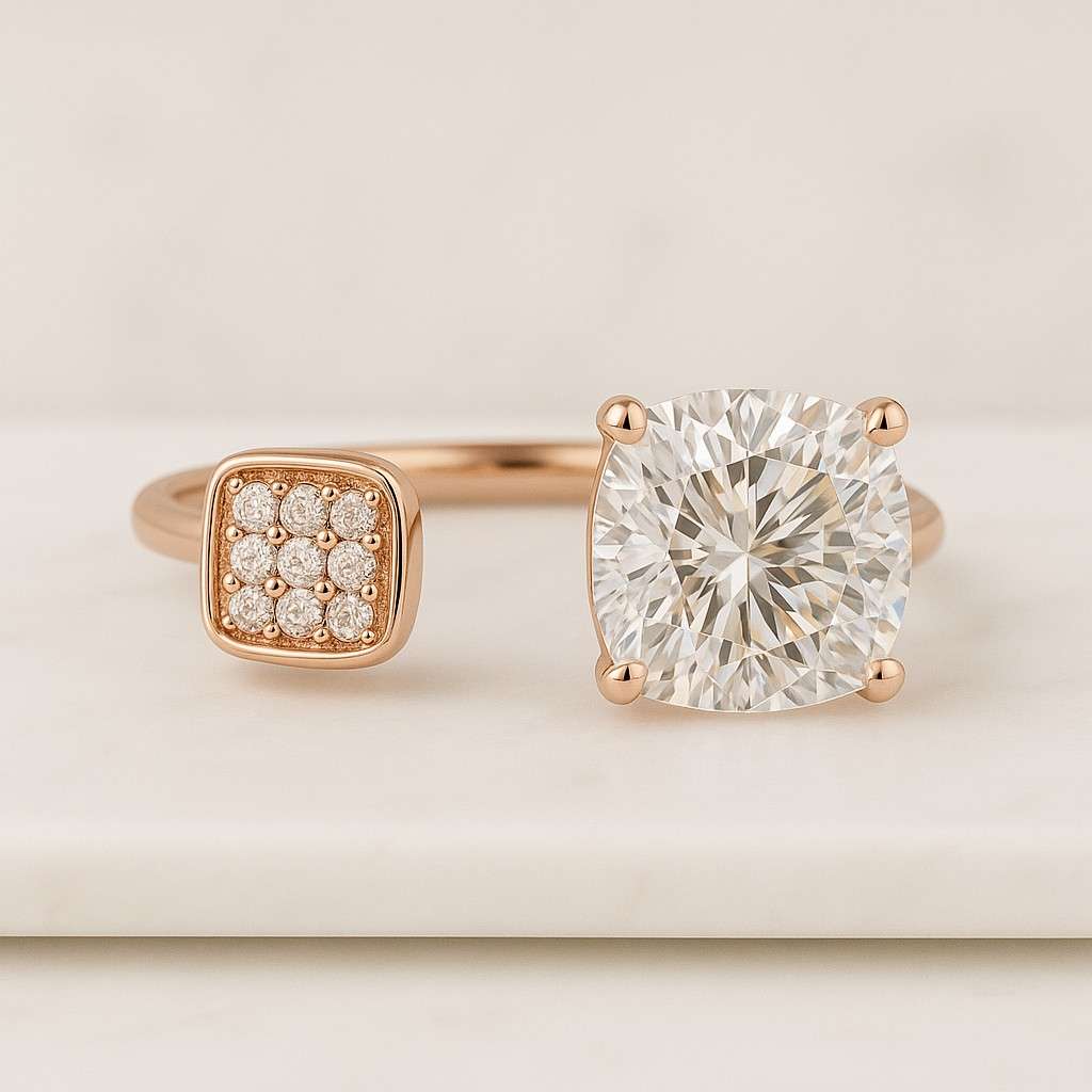 toi et moi moissanite engagement ring oval and yellow cushion cut duo two band ring