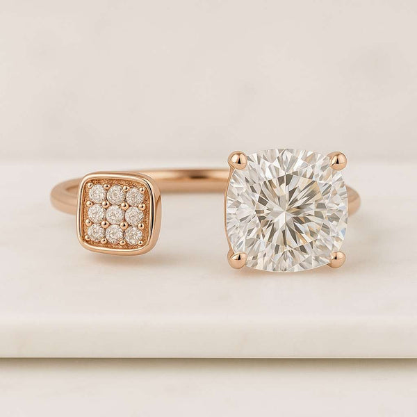 Toi et Moi Moissanite Engagement Ring Oval And Yellow Cushion Cut Duo Two Band Ring