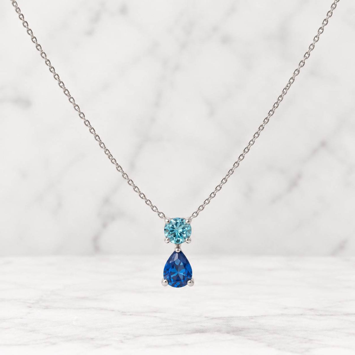 toi et moi necklace, oval teal sapphire and pear aquamarine two stone pendant, solid gold you and me jewelry, gift for her
