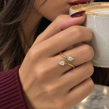 Toi et Moi Pear Engagement Ring  Pear Cut Lab Grown Diamond Ring  Two Stone Promise Ring  14k Solid Gold Unique Anniversary Gift for Her
