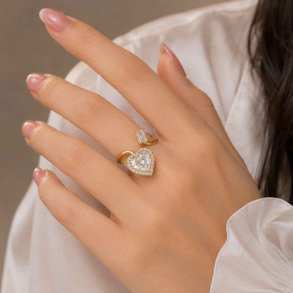 Toi et Moi Ring - Emerald & Heart Cut Lab Grown Diamond or Moissanite, Solid Gold
