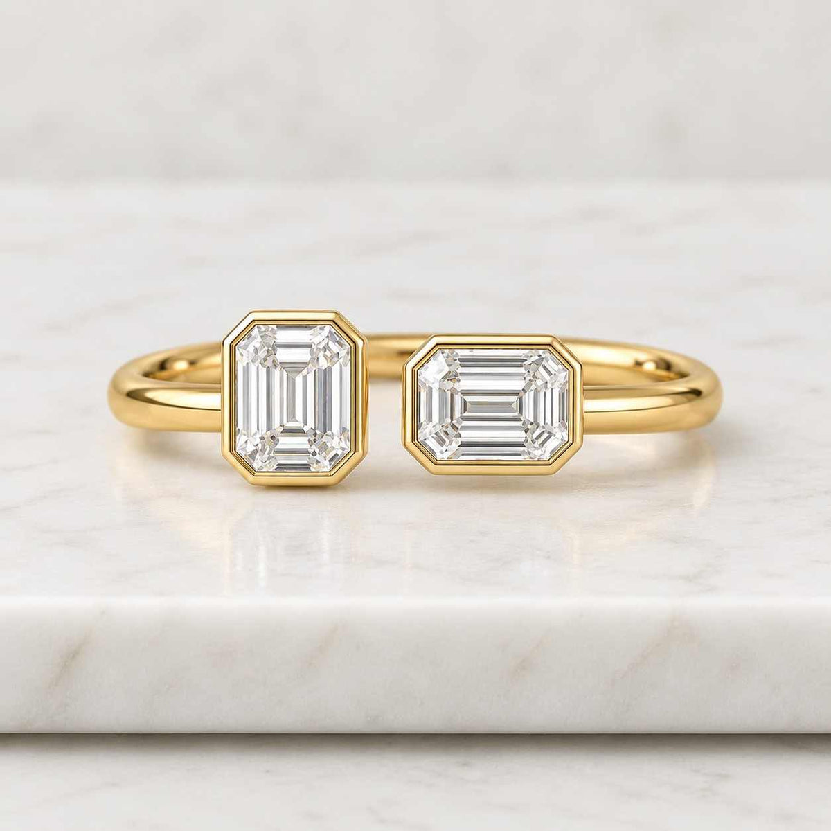 igi certified toi et moi solid gold pear lab grown diamond & emerald cut lab grown emerald engagement ring
