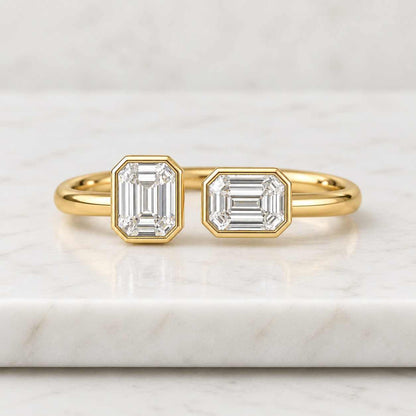 IGI Certified Toi et Moi Solid Gold Pear Lab Grown Diamond & Emerald Cut Lab Grown Emerald Engagement Ring
