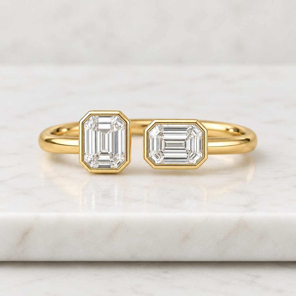 IGI Certified Toi et Moi Solid Gold Pear Lab Grown Diamond & Emerald Cut Lab Grown Emerald Engagement Ring
