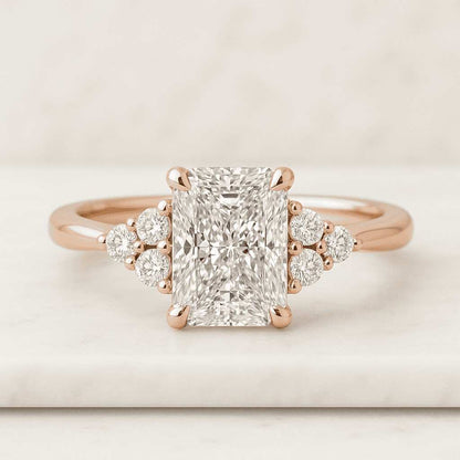Trendy 925 Sterling Silver Ring Emerald Cut Moissanite Engagement Ring Flush Set Round Side Diamond Ring Solitaire Wedding Ring for Women