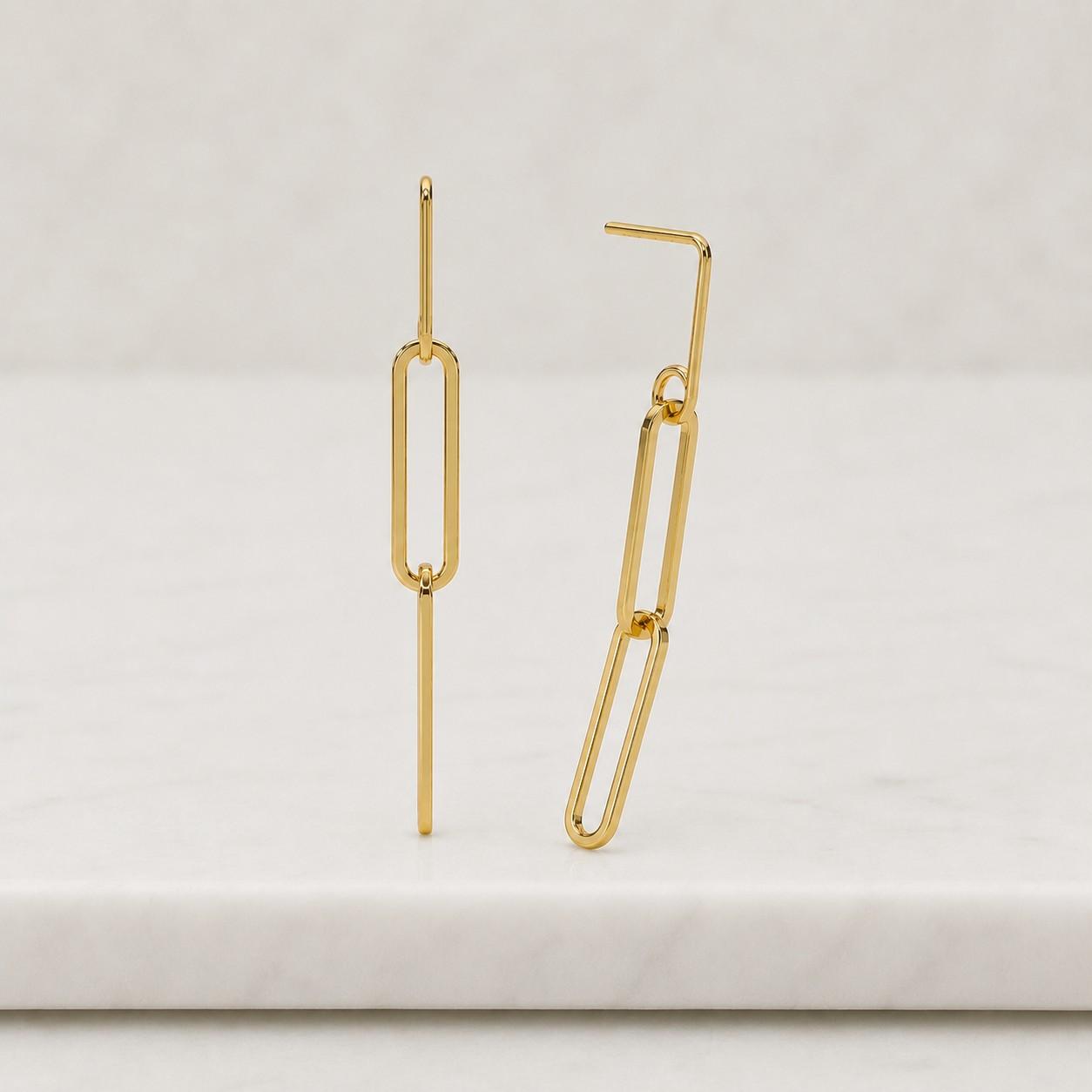 Trendy Gold Link Drop Earrings, 14K Solid Yellow Gold Chain Hoop Dangle, Minimalist Statement Jewelry, Everyday Wear Gift for Your Love