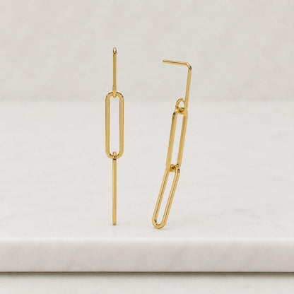 Trendy Gold Link Drop Earrings, 14K Solid Yellow Gold Chain Hoop Dangle, Minimalist Statement Jewelry, Everyday Wear Gift for Your Love