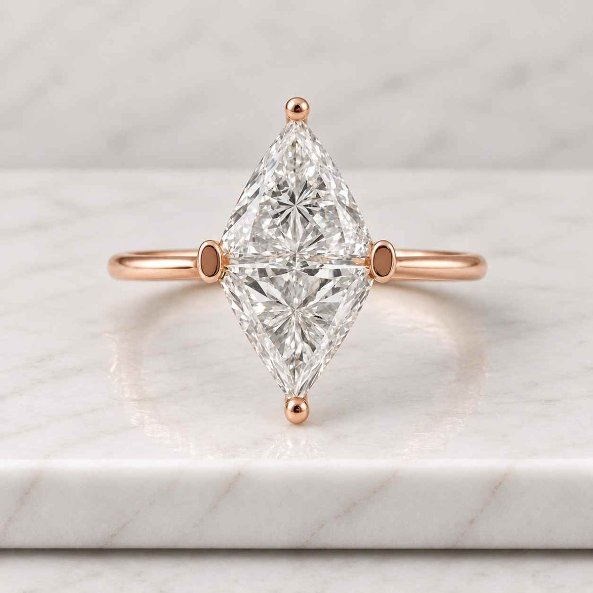 triangle moissanite travel ring, double stone engagement ring, trillion lab grown diamond ring, two stone ring, 14k yellow gold wedding gift