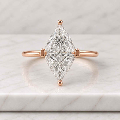 Triangle Moissanite Travel Ring, Double Stone Engagement Ring, Trillion Lab Grown Diamond Ring, Two Stone Ring, 14K Yellow Gold Wedding Gift