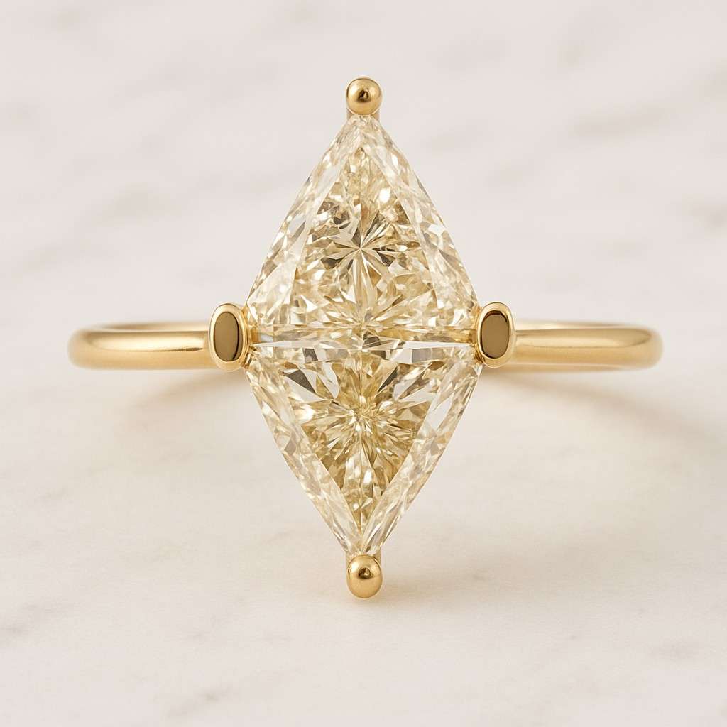 Trillion Cut Lab Grown Diamond Solitaire Ring 14K Gold Round Halo