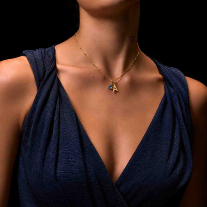 Trillion Cut Blue Topaz Pendant Necklace, Gold-Tone Setting
