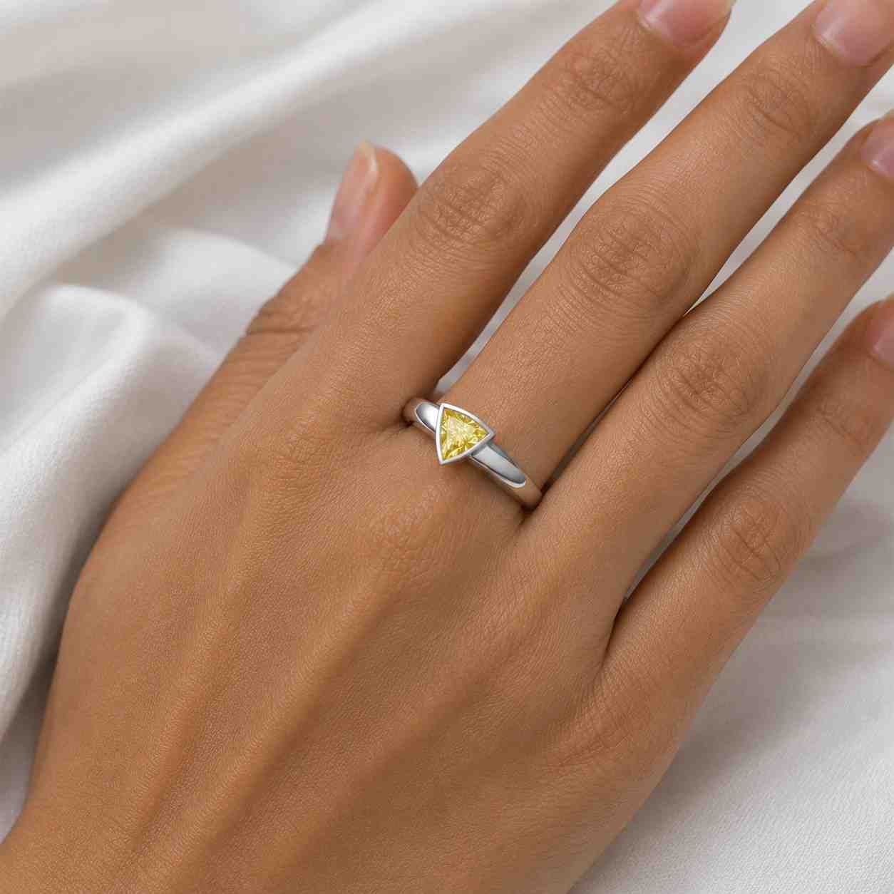 trillion cut diamond ring | triangle lab grown diamond engagement ring in rose gold | modern minimalist ring