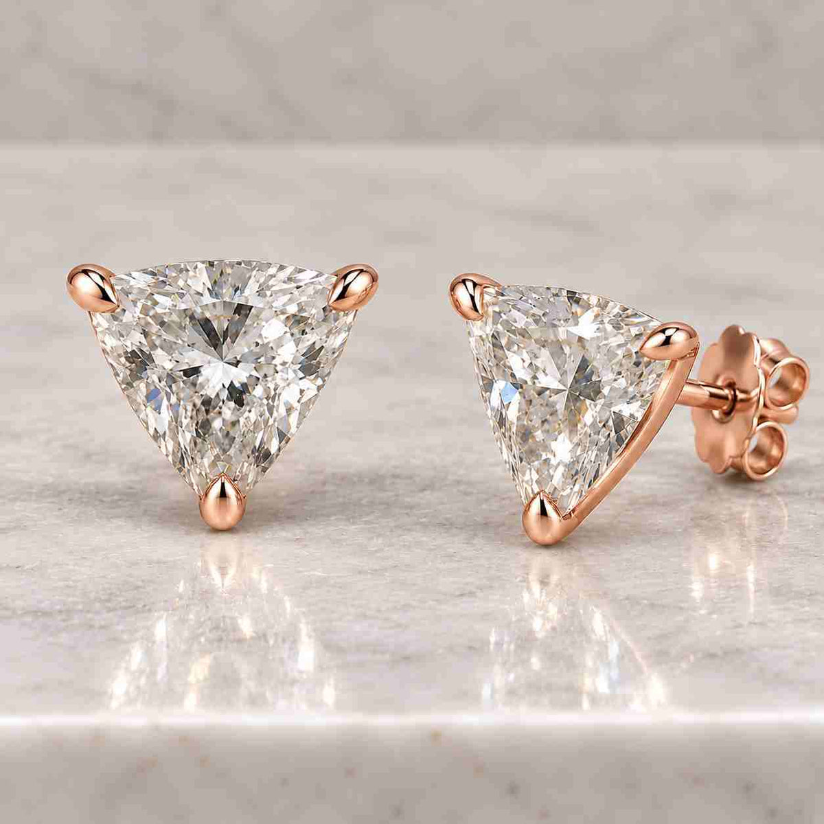 Trillion Cut Lab Diamond Stud Earrings | Solid Gold 3-Prong Setting
