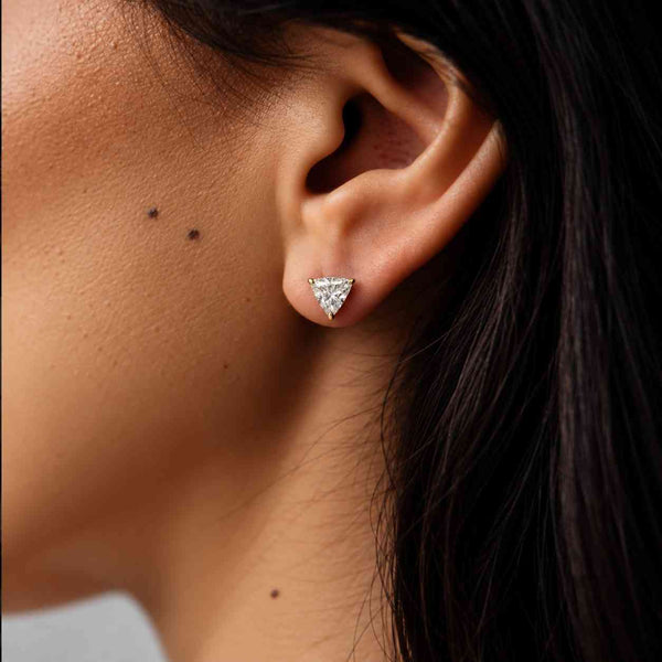Trillion Cut Lab Grown Moissanite Stud Earrings, Gold Plated Sterling Silver, Minimalist Geometric Jewelry
