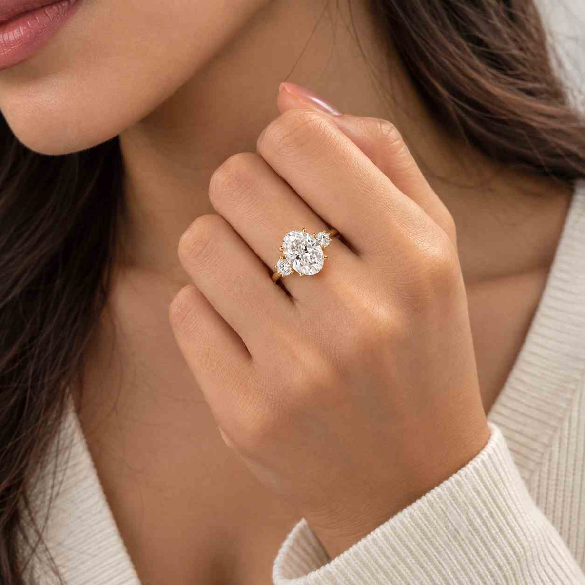  Trilogy Ring for Anniversary Gift Side Pear Three Diamond Proposal Ring
