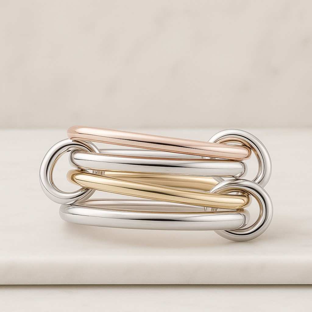 Triple Band Sterling Silver Spinner Ring Interlocked Stacker Design Connected Stacker Gold Linked Spinner Ring Handmade Anniversary Ring