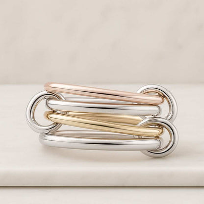 Triple Band Sterling Silver Spinner Ring Interlocked Stacker Design Connected Stacker Gold Linked Spinner Ring Handmade Anniversary Ring