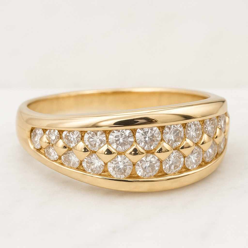 Triple Row Pavé Dome Wedding Band in 14K Solid Gold Round Cut Lab Created Diamonds Elegant Anniversary Everyday Gift for Wife