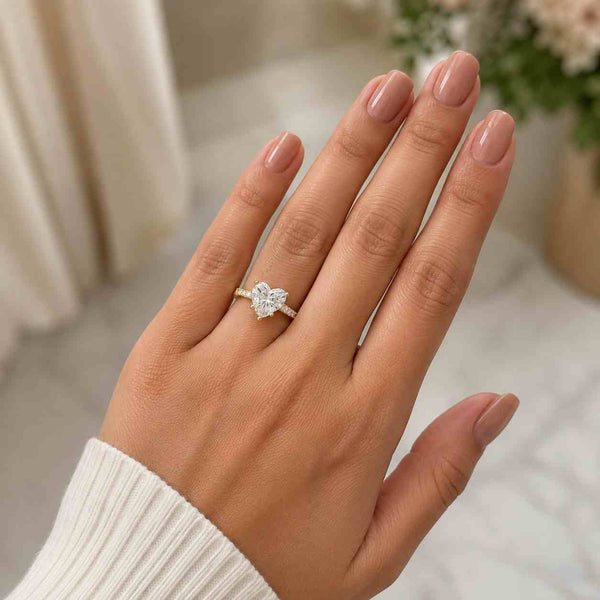 Tulip Setting Round Cut Lab Grown Diamond Solitaire Engagement Ring, 14K Yellow Gold Cathedral Band, IGI Certified Wedding Ring for Women
