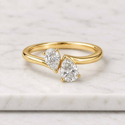 Two Pear Cut Diamond Toi et Moi Engagement Ring  Blue Green & Colorless Lab Grown Diamond Bypass Ring  Modern Bridal Ring CAITLYN JEWELRY