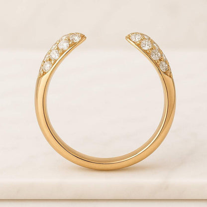 Two Stone Adjustable Wedding Ring, Open Diamond Bezel Set Ring, Round Cut Lab Grown Diamond Engagement Ring, 14K Yellow Gold Open Cuff Ring