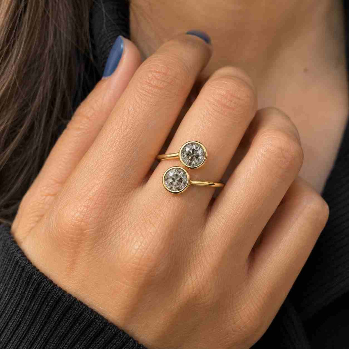 Two Stone Diamond Bypass Engagement Ring Toi Et Moi Wave Ring Round Cut Diamond Swirl Ring Modern Bridal Fine Jewelry Anniversary Gift