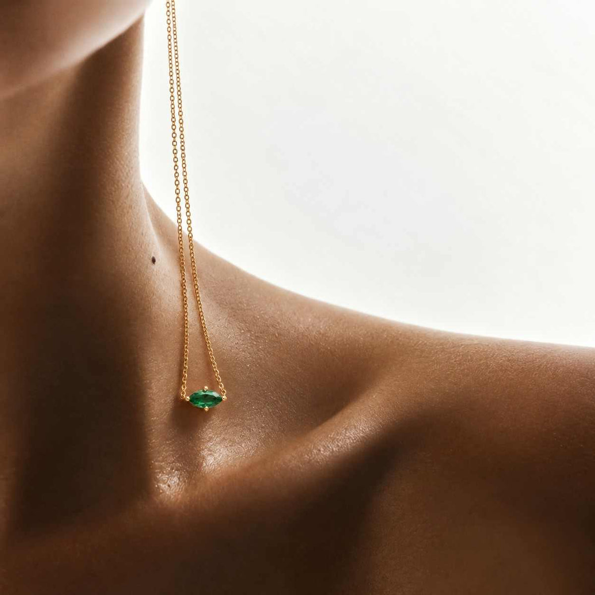 Two Stone Pear Diamond Necklace, Emerald Green & White Lab Diamond Pendant
