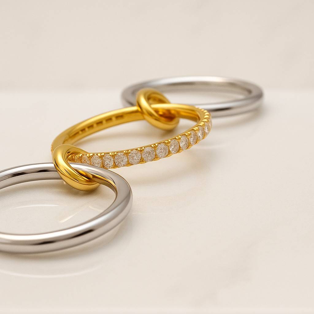 Two Tone Connected Ring Set 14k Gold Filled Multi Band Stacking Rings Jump Ring Connector