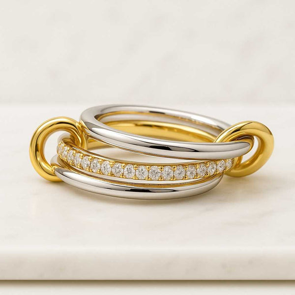 Two Tone Connected Ring Set 14k Gold Filled Multi Band Stacking Rings Jump Ring Connector