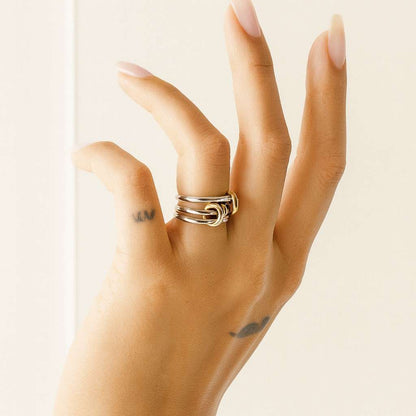 Two Tone Interlocking Band Ring Dainty Statement Ring