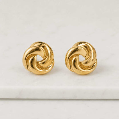 Two Tone Knot Earrings, Interlocking Silver Gold Hoops