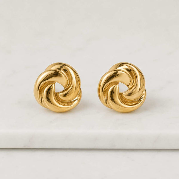 Two Tone Knot Earrings, Interlocking Silver Gold Hoops