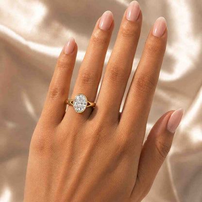 Two Tone Oval Cut Lab Grown Diamond Bezel Set Engagement Ring, IGI Certified Solitaire, Wedding Proposal Ring for Women, Anniversary Gift