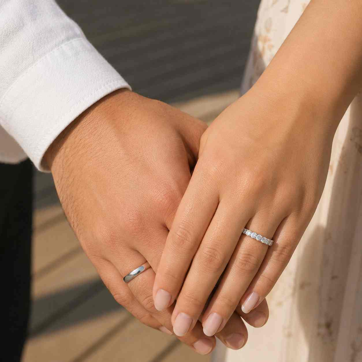 two tone silver & diamond unique wedding ring set his and hers - aesthetic shiny matte couple matching wedding bands set classic style
